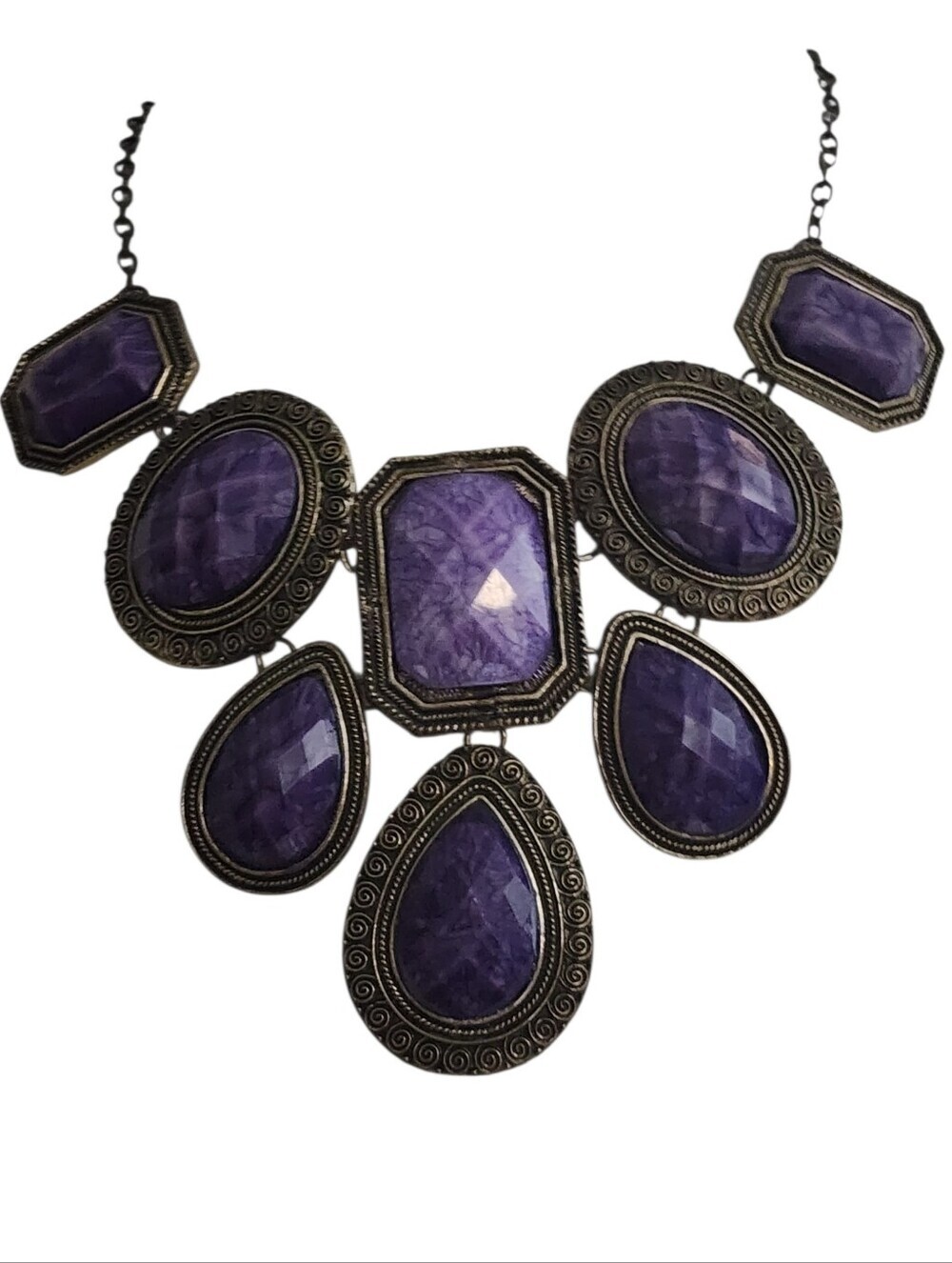 You & I Statement Purple Stone Bib Necklace